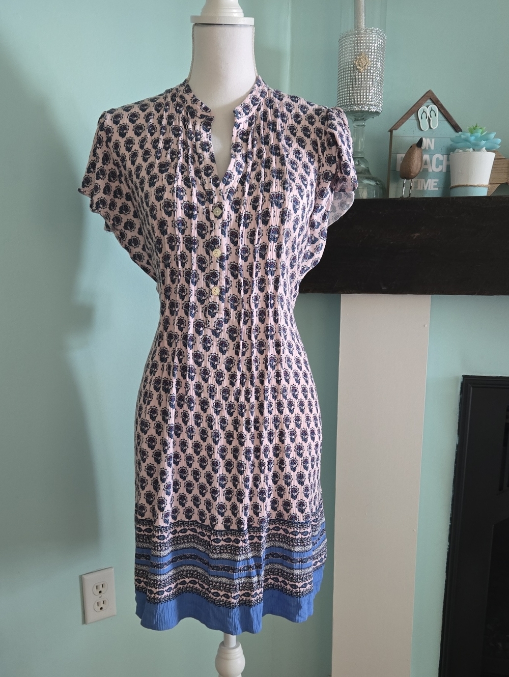 LOFT Pink And Blue Floral Paisley Dress XL